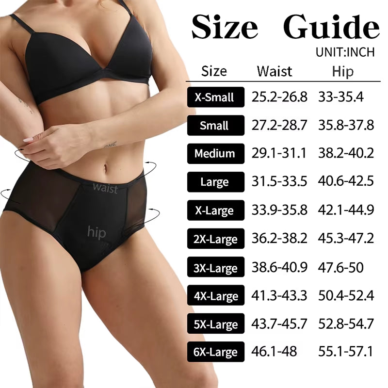 Sexy Women4-Layer Leakproof Menstrual Panties High Waist Absorbent Briefs Breathable Seamless5Xl6Xlsolid Period Underwear
