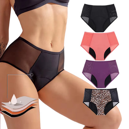 Sexy Women4-Layer Leakproof Menstrual Panties High Waist Absorbent Briefs Breathable Seamless5Xl6Xlsolid Period Underwear