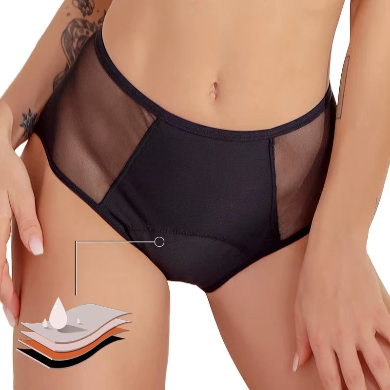 Sexy Women4-Layer Leakproof Menstrual Panties High Waist Absorbent Briefs Breathable Seamless5Xl6Xlsolid Period Underwear